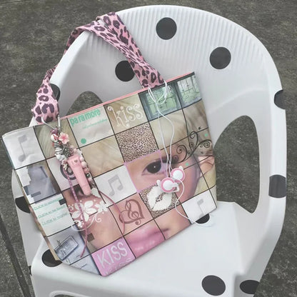Y2K Leopard Patchwork Handbag – Women's Retro Statement Purse