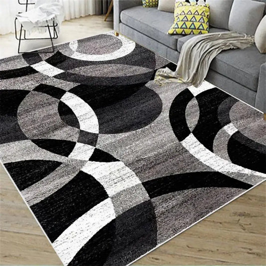 Modern Geometric Area Rug – Teal Black Stain-Resistant Floor Carpet