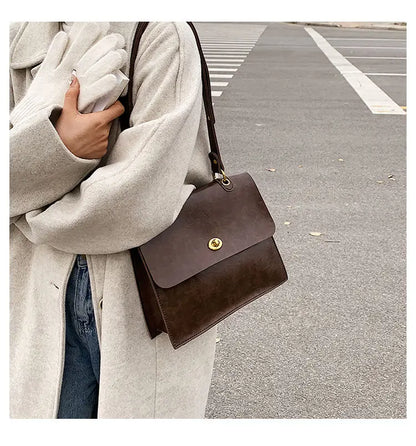 Vintage Coffee Shoulder Bag Women Preppy Style