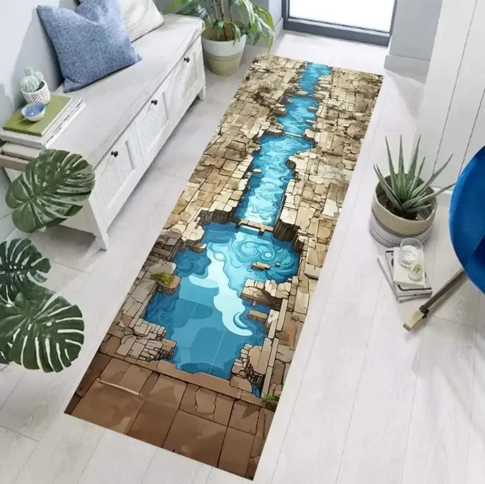 3D Optical Illusion Waterfall Abyss Runner Rug – Hallway Mat