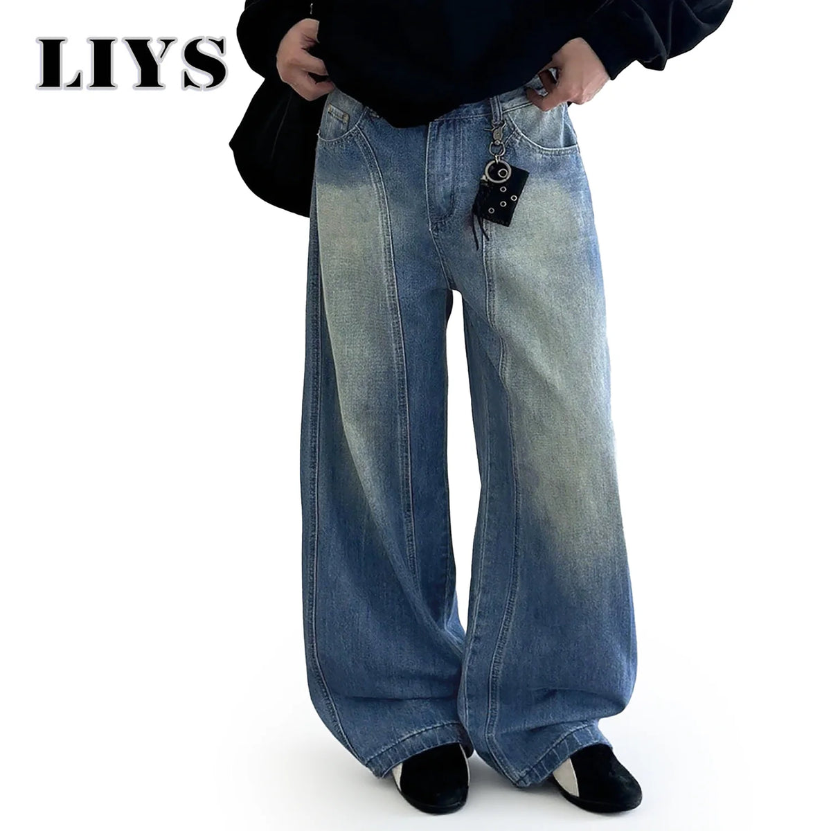 Baggy Wide Leg Men's Jeans – American Retro Lightning Grain