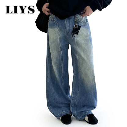 Baggy Wide Leg Men's Jeans – American Retro Lightning Grain