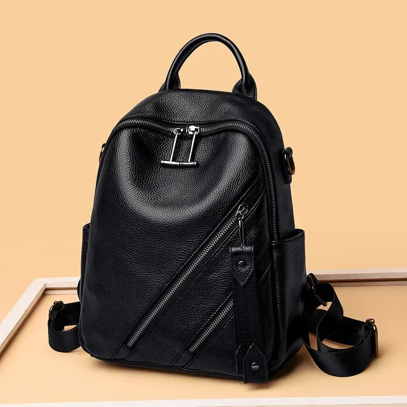 Genuine Leather Women's Backpack – Luxury Cowhide Casual Bag