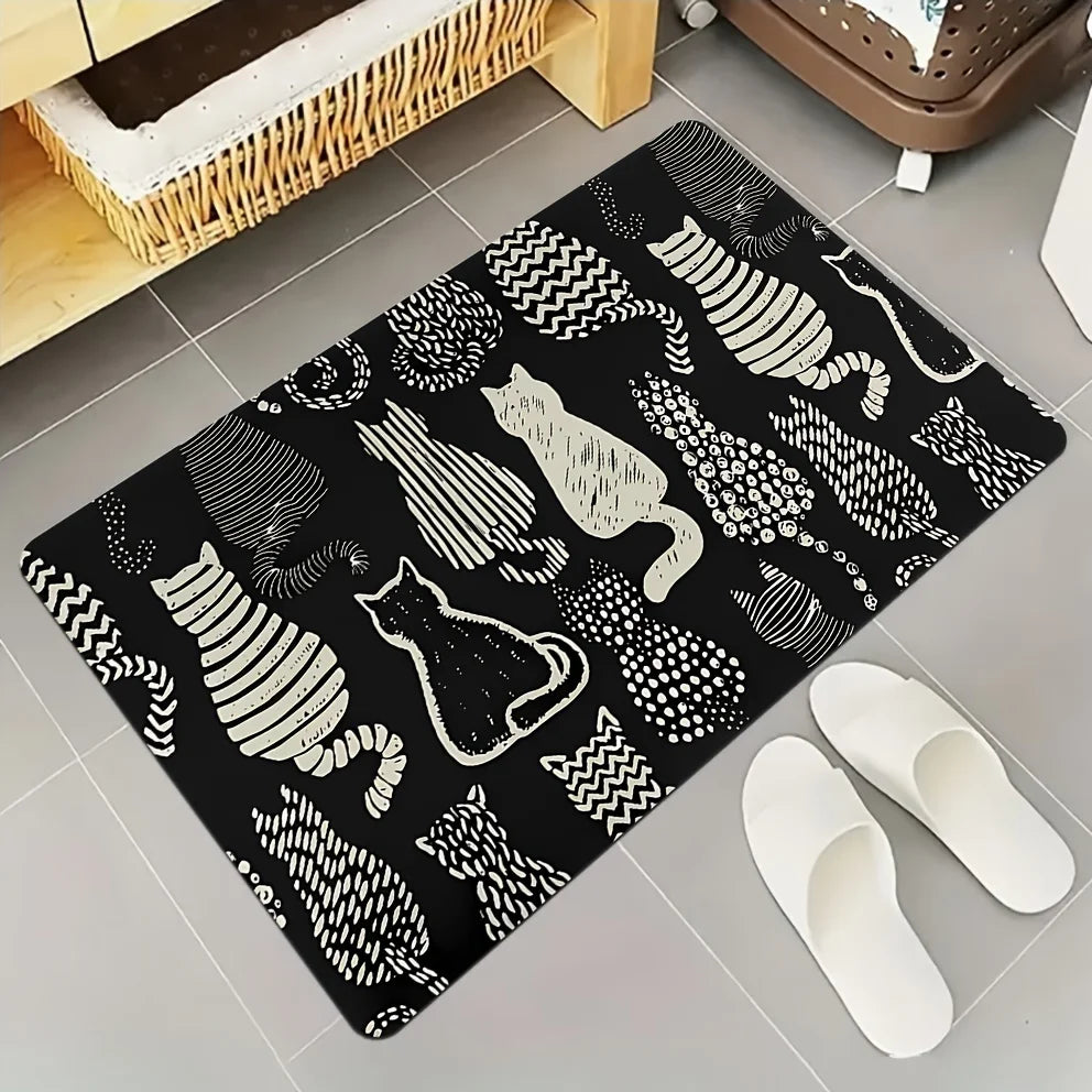 Black Cat Kitchen Rug Set of 2 – Non-Slip Washable Floor Mats