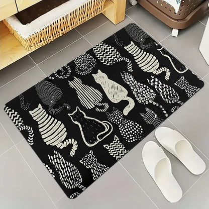 Black Cat Kitchen Rug Set of 2 – Non-Slip Washable Floor Mats
