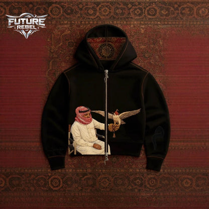 Falcon Print Zip-Up Hoodie – Y2K Unisex Streetwear Sweatshirt