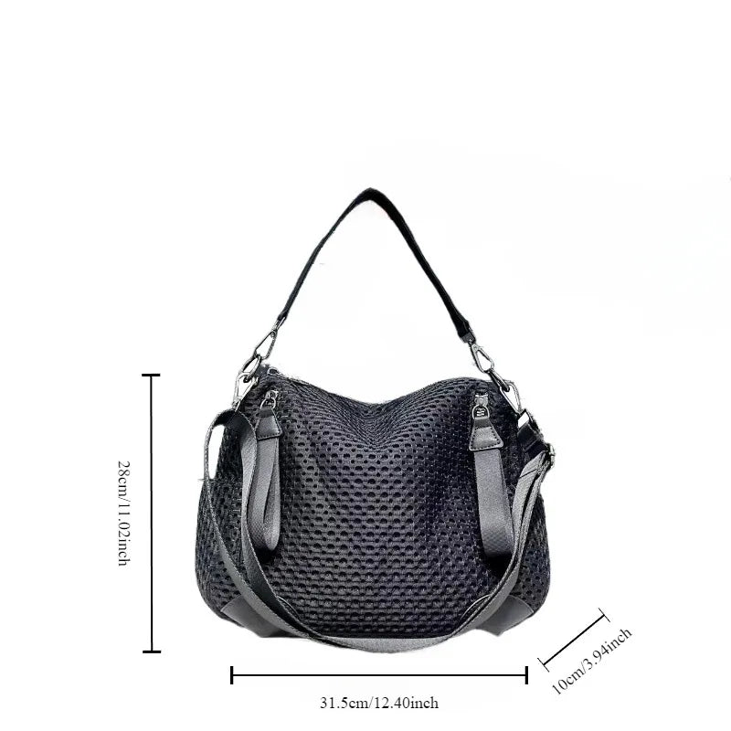 Neutral Mesh Spliced Nylon Shoulder Bag