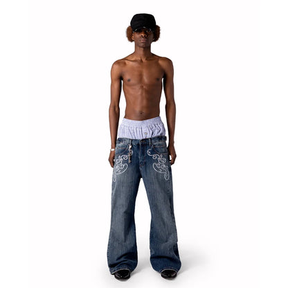 Y2K Bootcut Jeans – Vintage Washed Embroidery Denim Pants