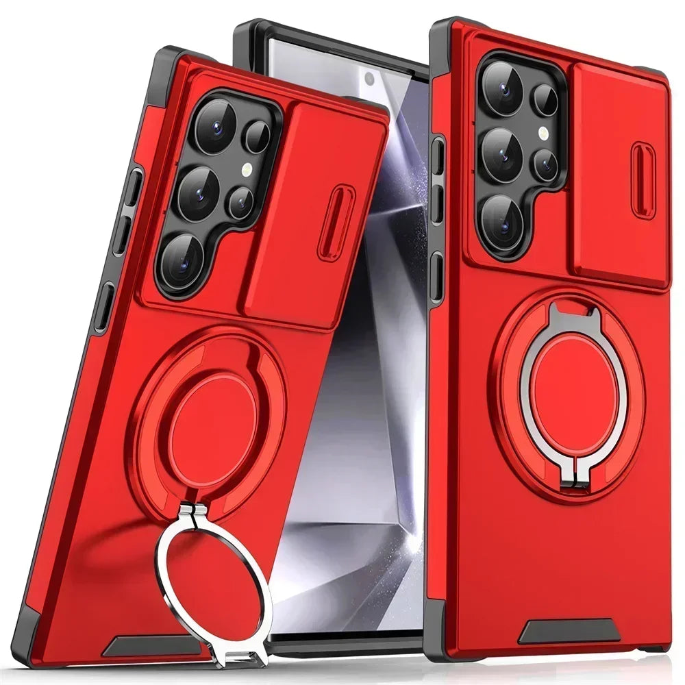 Slide Camera Cover Magnetic Ring Stand Samsung Case
