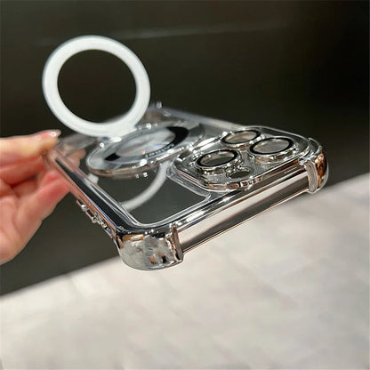 MagSafe Clear iPhone Case – Luxury Metal Plating Shockproof Magnetic Bracket