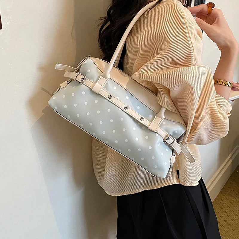Polka Dot Top Handle Bag – Korean Style Contrast Color Crossbody