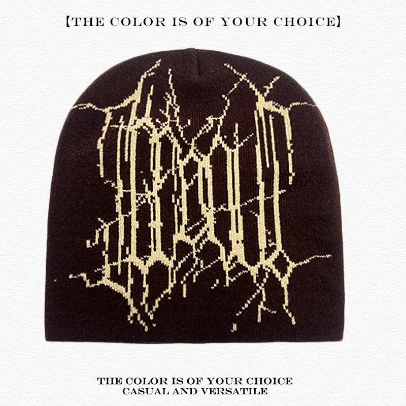 Spider Web Jacquard Beanie Hat – Dark Style Hip Hop Knit Cap