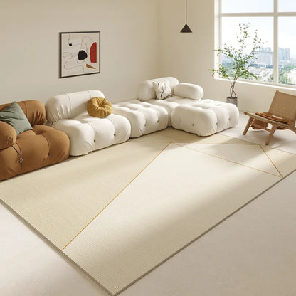 Cream Abstract Area Rug – Light Luxury Living Room Carpet
