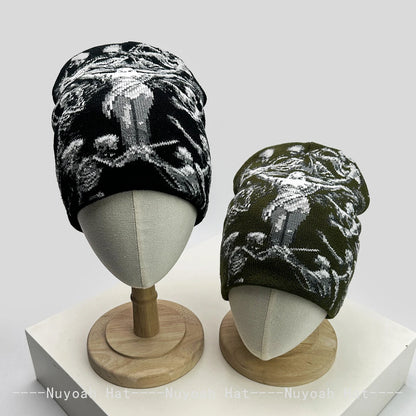 Skull Knitted Beanie Hat – Hip-Hop Streetwear for Men & Women