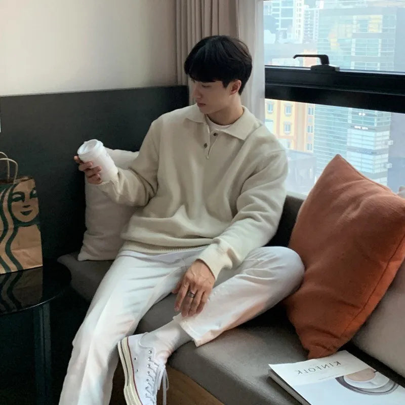 Men's Polo Neck Knit Sweater – Korean Style Pullover
