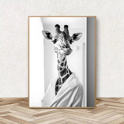 Funny Animal Bathroom Wall Art Poster – Quirky Wildlife in Bathrobe Print