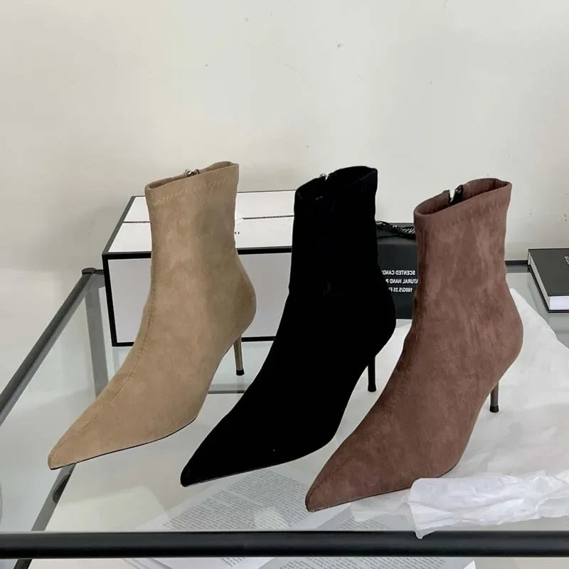 Eilyken Pointed Toe Kitten Heel Ankle Boots – Women's Zipper Booties