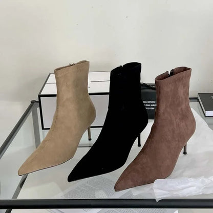 Eilyken Pointed Toe Kitten Heel Ankle Boots – Women's Zipper Booties