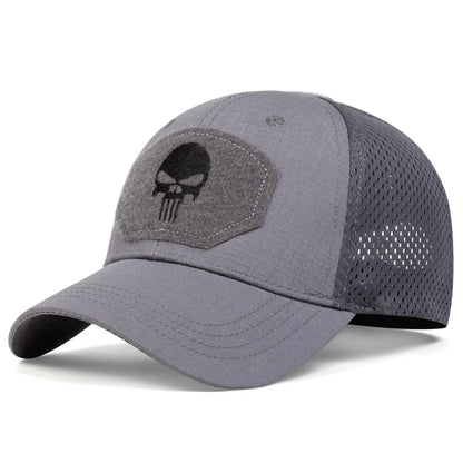 Skull Embroidered Tactical Baseball Cap – Breathable Mesh