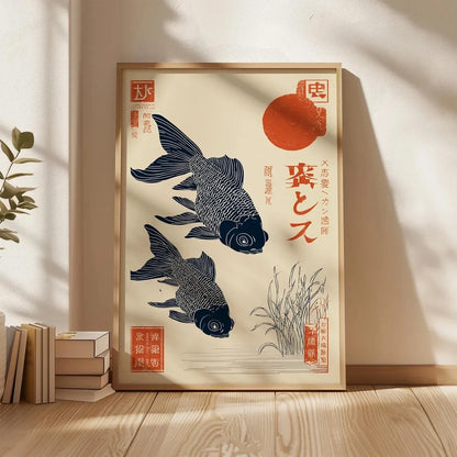 Japanese Koi Fish Poster – Vintage Ukiyo-E Wall Art Print