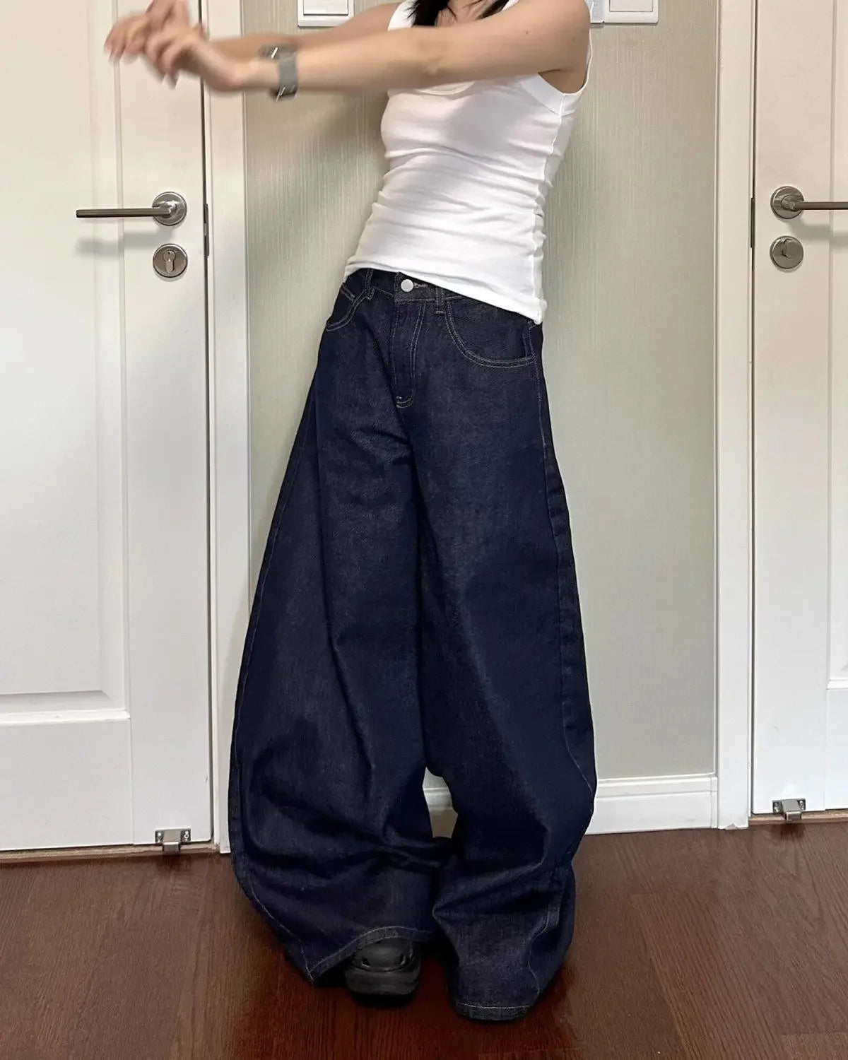 Wide Leg Jeans Women – Loose Straight Dark Wash Denim
