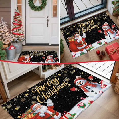 Christmas Doormat – Santa & Snowman Non-Slip Welcome Mat