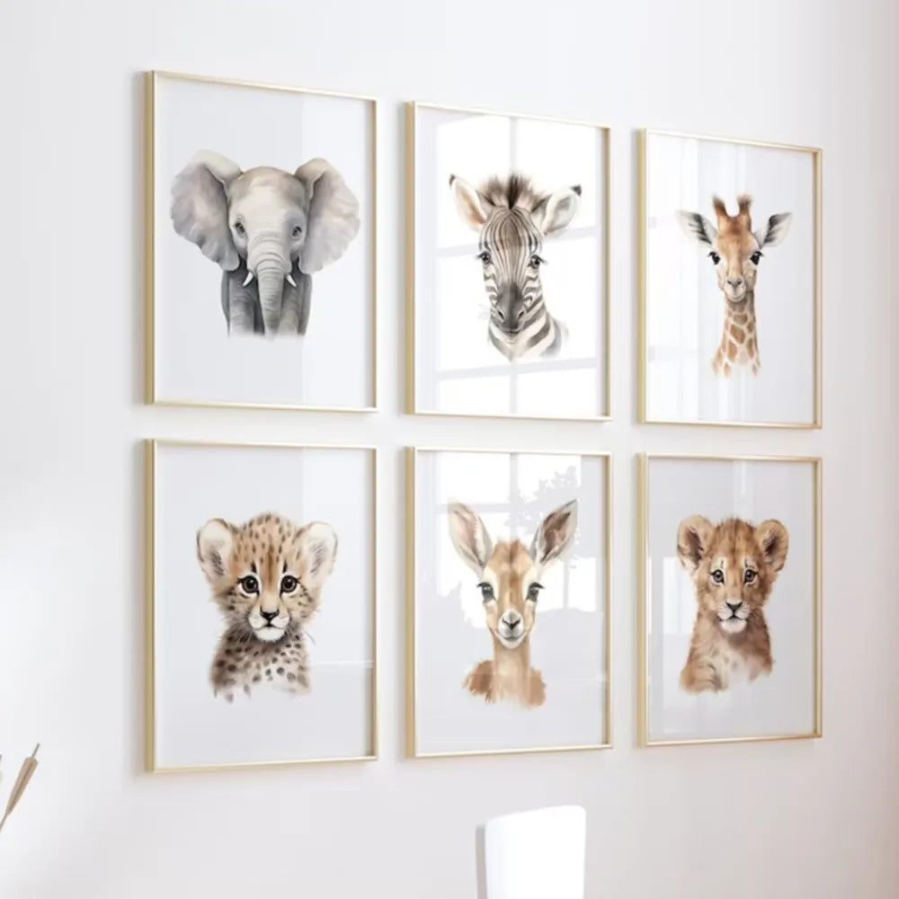 Cute Safari Animal Wall Art Print – Kids Room Nursery Poster