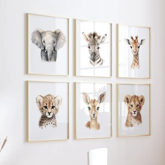 Cute Safari Animal Wall Art Print – Kids Room Nursery Poster