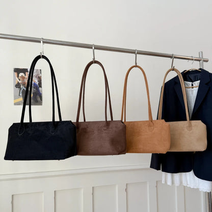 Women Faux Suede Shoulder Bag Retro Small Underarm Bags