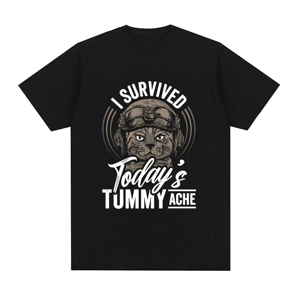 Funny Cat Meme T-Shirt – I Survived Today's Tummy Ache