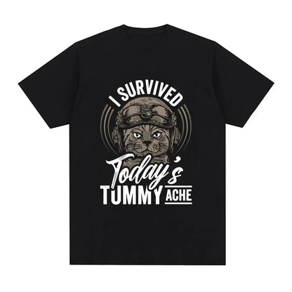 Funny Cat Meme T-Shirt – I Survived Today's Tummy Ache