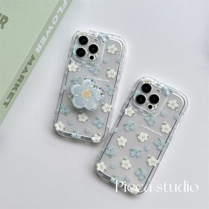 Flower Quicksand Grip Phone Case with Pop Holder – Clear Floral TPU Cover