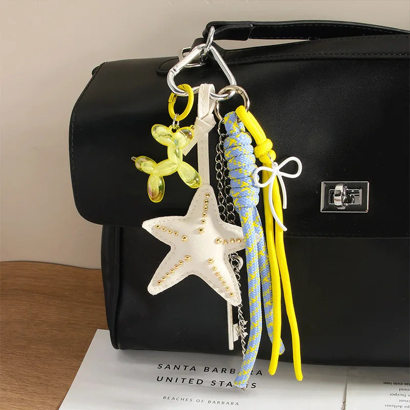 Fashion Leopard Starfish Keychain Cute Balloon Dog Leather Charm Women Maximalist Bag