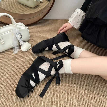 Butterfly Bow Ballet Flats – Women's Cross-Strap Mary Jane Shoes