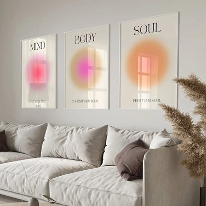 Mind Body Soul Motivational Poster Set – Spiritual Aura Gradient Wall Art