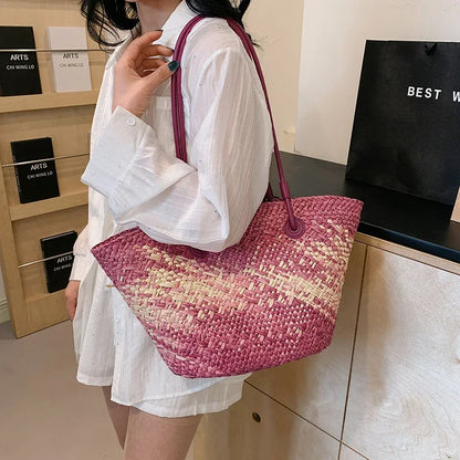 Straw Tote Bag for Women – Woven Raffia Beach Shoulder Handbag