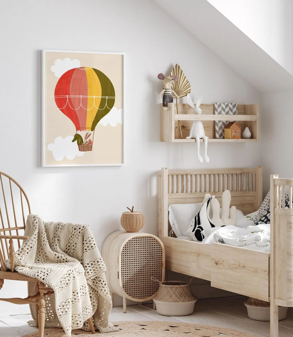 Hot Air Balloon Nursery Wall Art Print – Kids Animal Poster