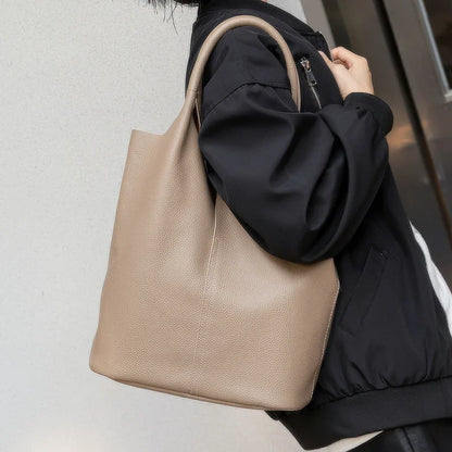 Genuine Leather Bucket Tote Bag for Women
