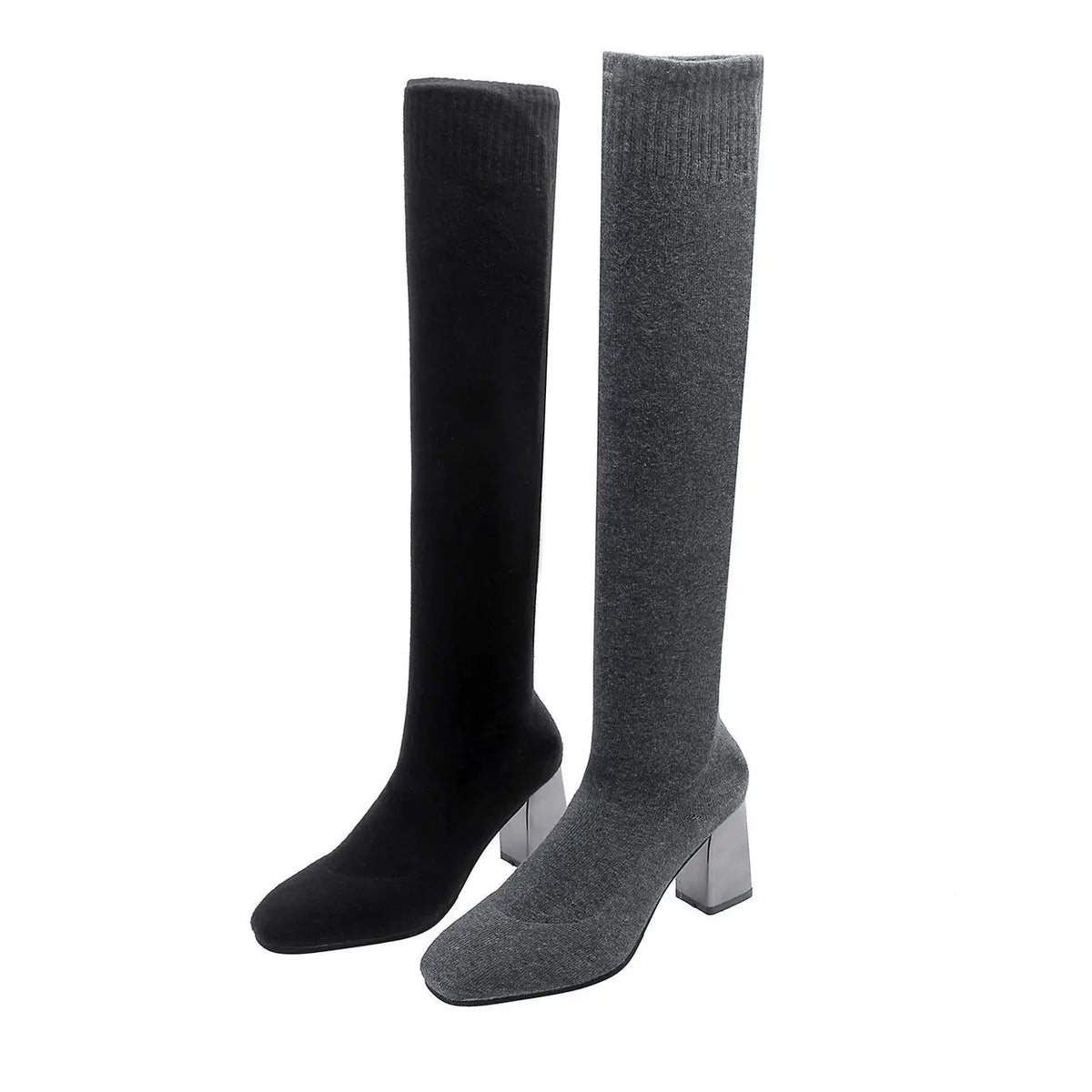 Women's Over-the-Knee Knit Boots – Elastic Block Heel