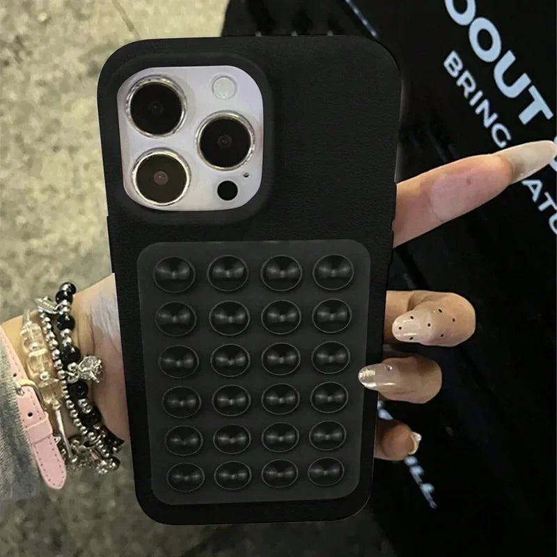 3D Suction Cup Stand Phone Case – Litchi Texture for iPhone
