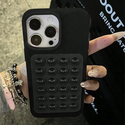3D Suction Cup Stand Phone Case – Litchi Texture for iPhone