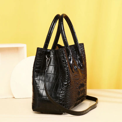 Alligator-Embossed Genuine Leather Women's Tote Handbag