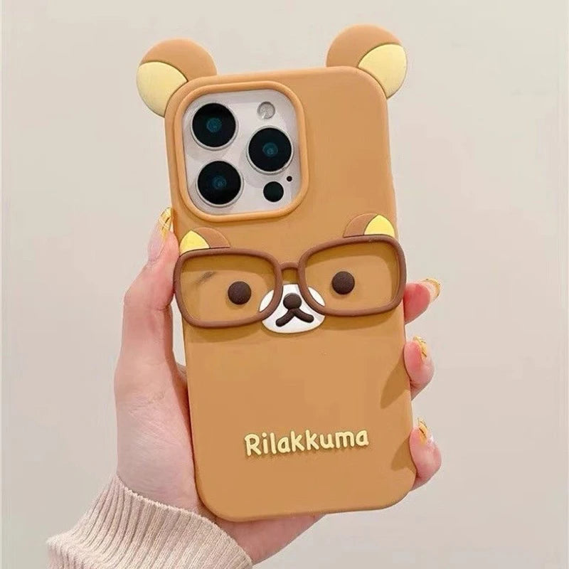 3D Rilakkuma Bear iPhone Case – Cute Silicone Cover with Ears
