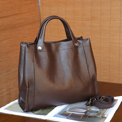 Genuine Leather Tote Bag – Vintage Women’s Shoulder Handbag