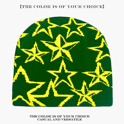 Star Print Beanie Hat – Unisex Hip Hop Knit Cap for Fall & Winter