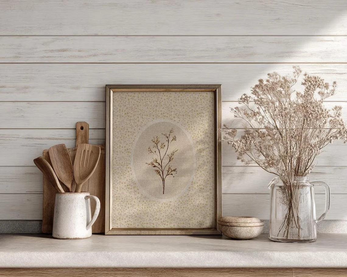 Vintage Botanical Dried Flower Wall Art Print – Retro Floral Poster