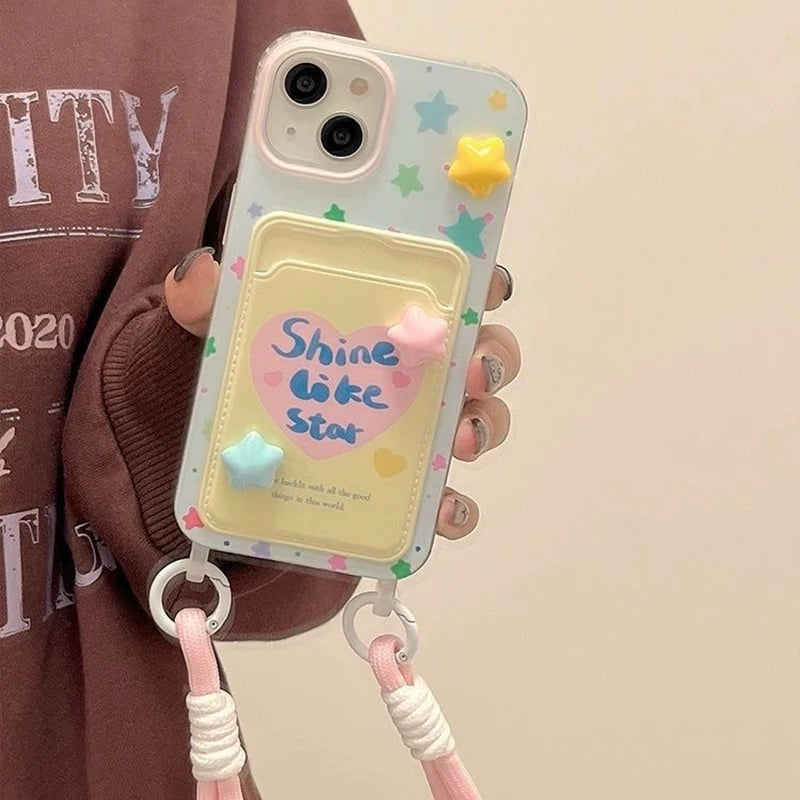 3D Heart iPhone Case with Card Holder & Crossbody Strap