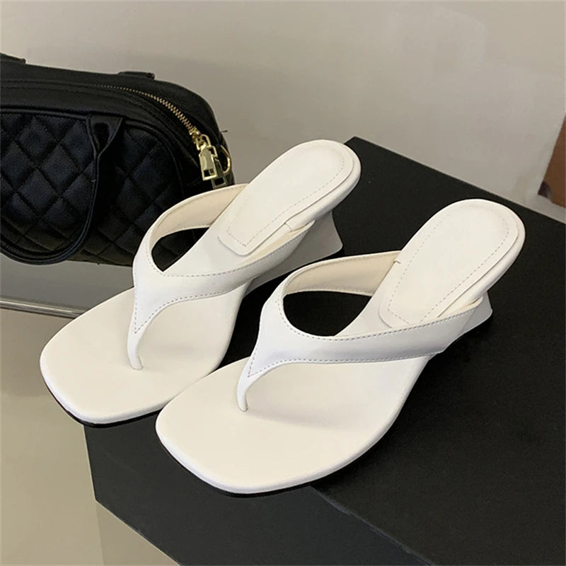 Women's Wedge Heel Flip Flop Sandals Square Toe