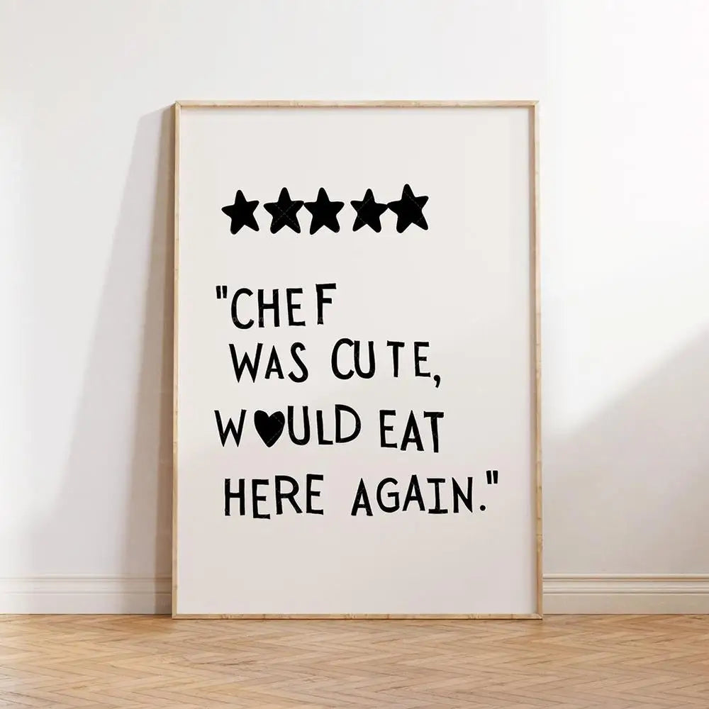 Funny Chef Quote Canvas Wall Art Poster – “Chef Was Cute” Kitchen Print