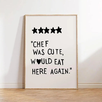 Funny Chef Quote Canvas Wall Art Poster – “Chef Was Cute” Kitchen Print